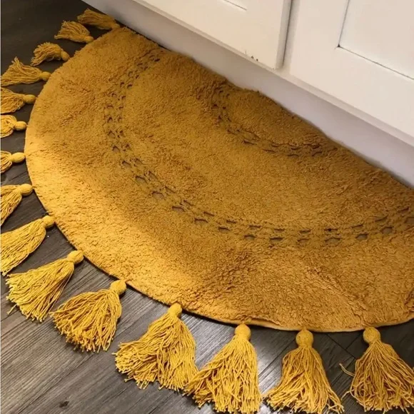 Half Circle Mustard Yellow Tassel Rug - Picture 2 of 4